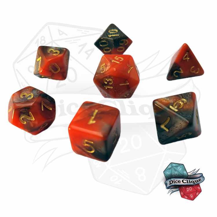 Orange-Bronze Swirl Poly Dice Set