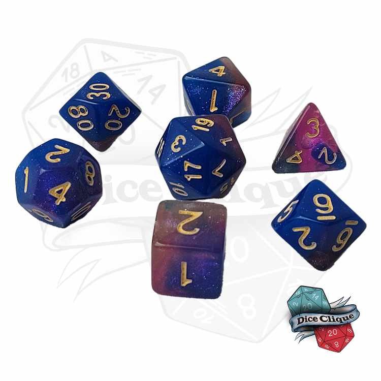 Purple-Blue-White Glittery Swirl Poly Dice Set