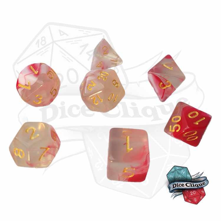 Pink-White Swirl Translucent Poly Dice Set