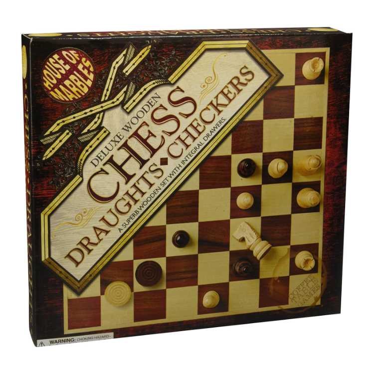 Deluxe Wooden Chess & Draughts Set