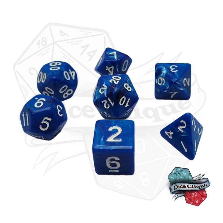 Marbled Blue Poly Dice Set
