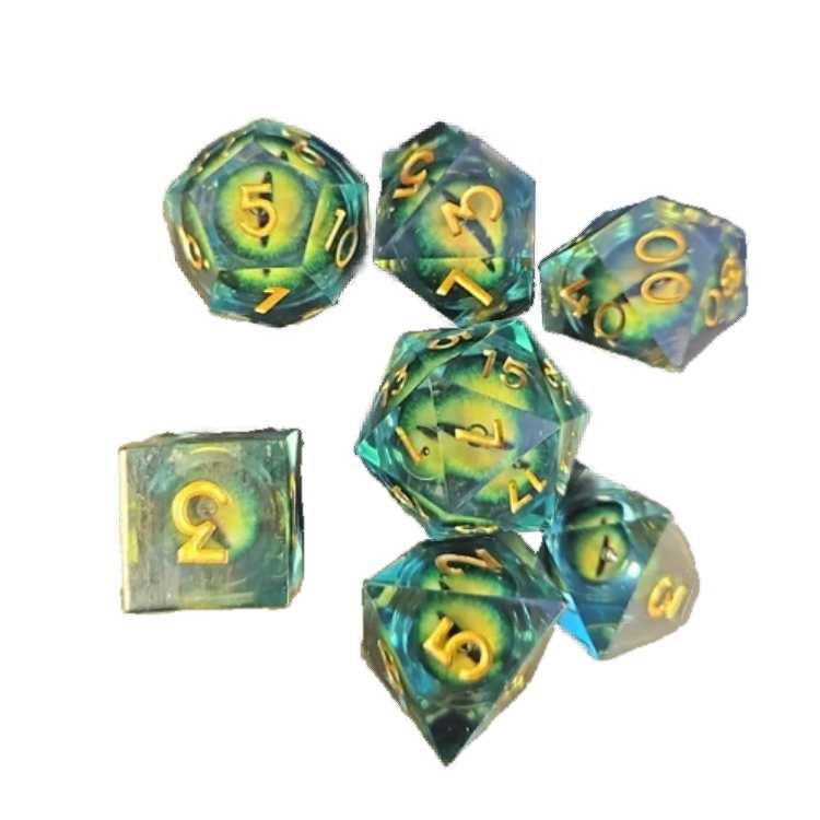 Green Dragon Eye Liquid Core Poly Dice Set