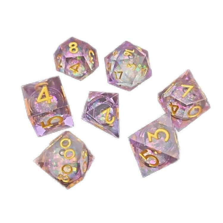 Pink Glitter Liquid Core Poly Dice Set