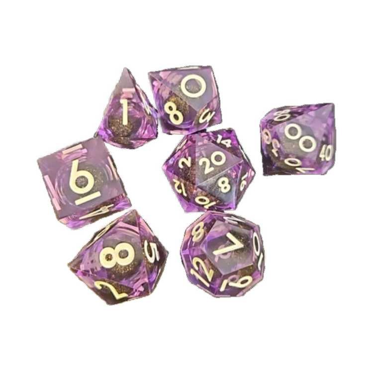 Purple Black and Gold Glitter Liquid Core Poly Dice Set