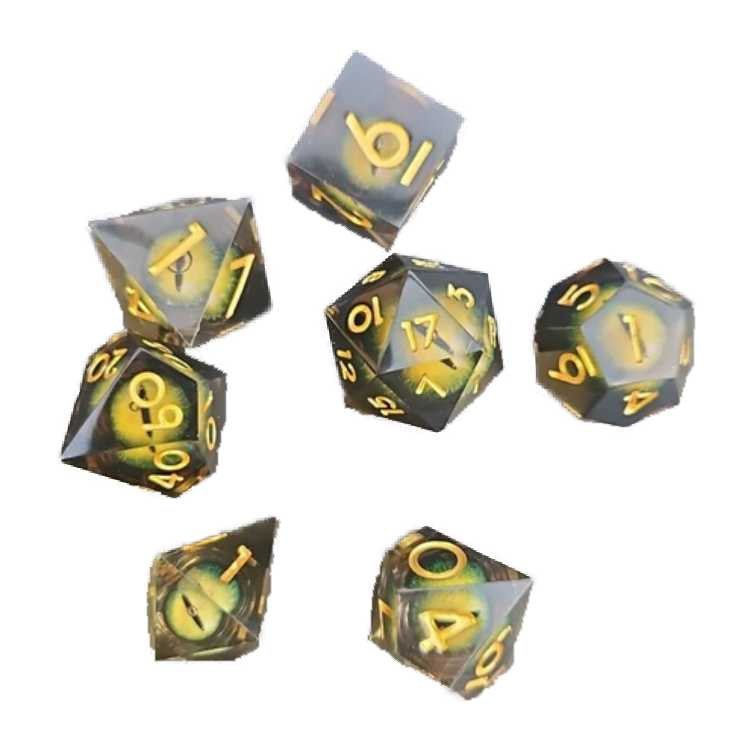 Yellow Dragon Eye Liquid Core Poly Dice Set