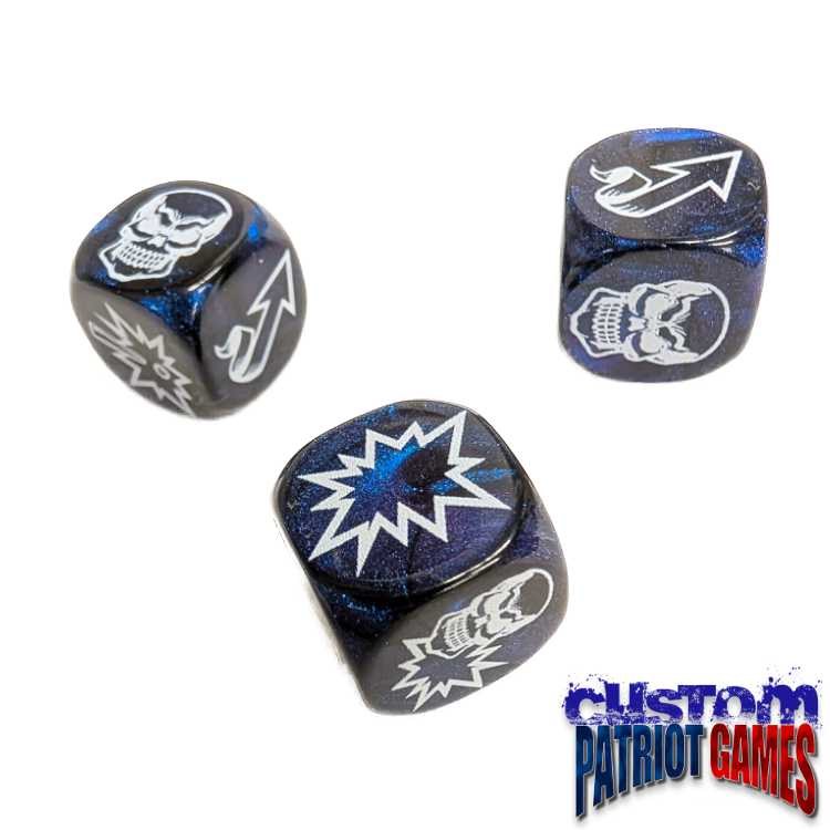 Black with Blue Glitter & White Ink Blood Bowl Block Dice