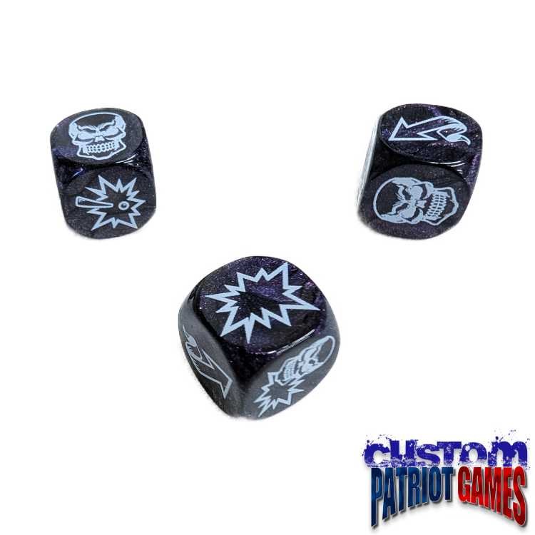 Black with Purple Glitter & White Ink Blood Bowl Block Dice