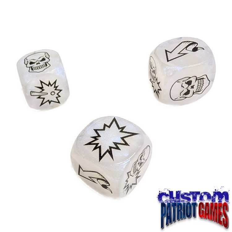 Pearl White with Blue Shimmer & Black Ink Blood Bowl Block Dice