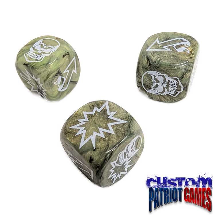 Green with Black Swirl & White Ink Blood Bowl Block Dice