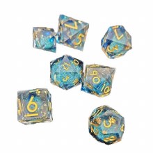 Clear & Blue Glitter Liquid Core Poly Dice Set