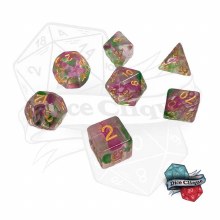 Translucent Green-Purple Swirl Poly Dice Set
