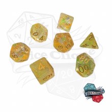 Translucent Sparkle Green-Orange Swirl Poly Dice Set