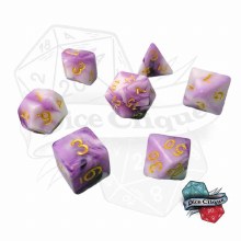 Purple-White Swirl Poly Dice Set