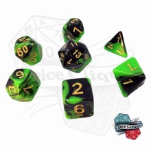 Black-Green Swirl Poly Dice Set
