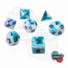 Cyan-White Swirl Poly Dice Set
