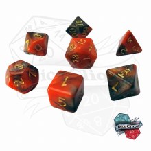 Orange-Bronze Swirl Poly Dice Set