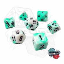 Turquoise-White Swirl Poly Dice Set