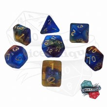 Blue-Orange-Yellow Glittery Swirl Poly Dice Set