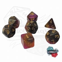 Black-Yellow-Purple Glittery Swirl Poly Dice Set