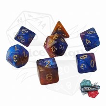 Blue-Orange-Pink Glittery Swirl Poly Dice Set