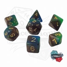 Black-Blue-Green Glittery Swirl Poly Dice Set