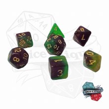 Purple-Yellow-Green Glittery Swirl Poly Dice Set