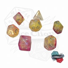 Purple-Yellow-White Glittery Swirl Poly Dice Set