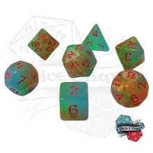 Orange-Green-Blue Glittery Swirl Poly Dice Set