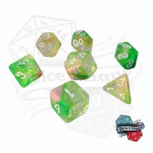 Pink-Green Swirl Translucent Poly Dice Set