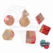 Pink-White Swirl Translucent Poly Dice Set