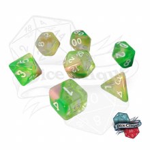 Red-Green Swirl Transparent Poly Dice Set