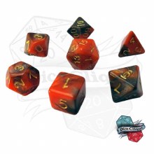 Silver-Orange Swirl Poly Dice Set