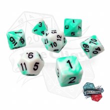 Green-White Swirl Poly Dice Set
