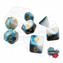 Cyan-White Swirl Poly Dice Set