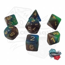 Black-Blue-Green Swirl with Chameleon Glitter Poly Dice Set