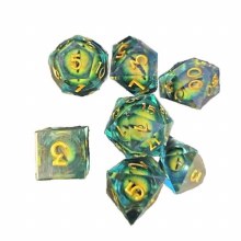 Green Dragon Eye Liquid Core Poly Dice Set