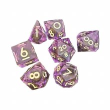 Purple Black and Gold Glitter Liquid Core Poly Dice Set