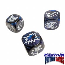 Black with Blue Glitter & White Ink Blood Bowl Block Dice