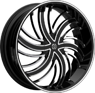 22X8.5 5-115 / 5-120 +15 74.1 BLACK W/MACH FACE / PINSTRIPE - TSUNAMI