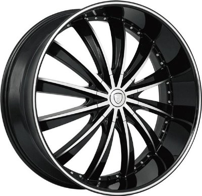 24X9.5 6-135 / 6-139.7 +30  87.1 BLACK W/MACH FACE / PINSTRIPE **ONLY SOLD IN SETS OF 4**