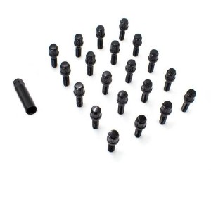 14 MM 1.50 X 28MM BLACK CONICAL SPLINE LUG BOLT - (20 BOLTS + 1 KEY)