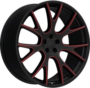 20X9.0 5-115 +15 74.1 BLACK W/RED MILLING