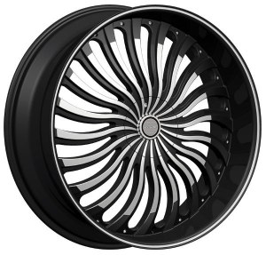 24X9.5 5-115 / 5-120 +13 74.1 BLACK W/MACH FACE / PINSTRIPE