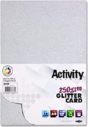 GLITTER CARD SILVER PK 10