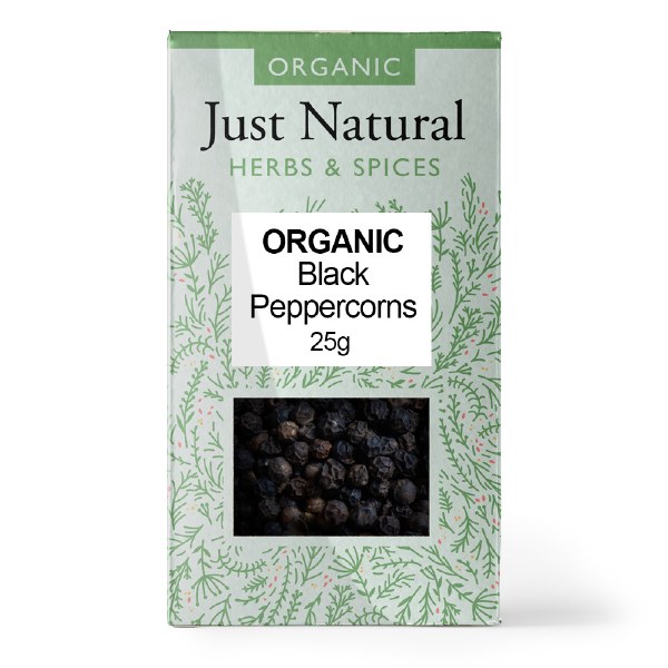 Just Natural Herbs Organic Black Peppercorns - 25g