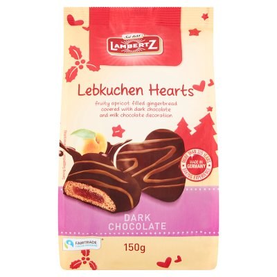 Lambertz Dark Chocolate Lebkuchen Hearts - 150g