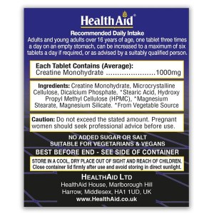 Additional picture of Health Aid Creatine Tablets 1000mg (60's)