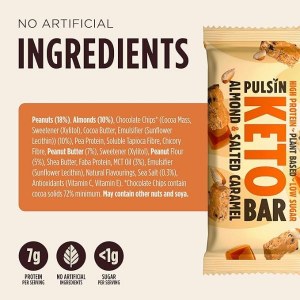 Additional picture of Pulsin Almond Salted Caramel Keto Bar Multipack 3 x 30g