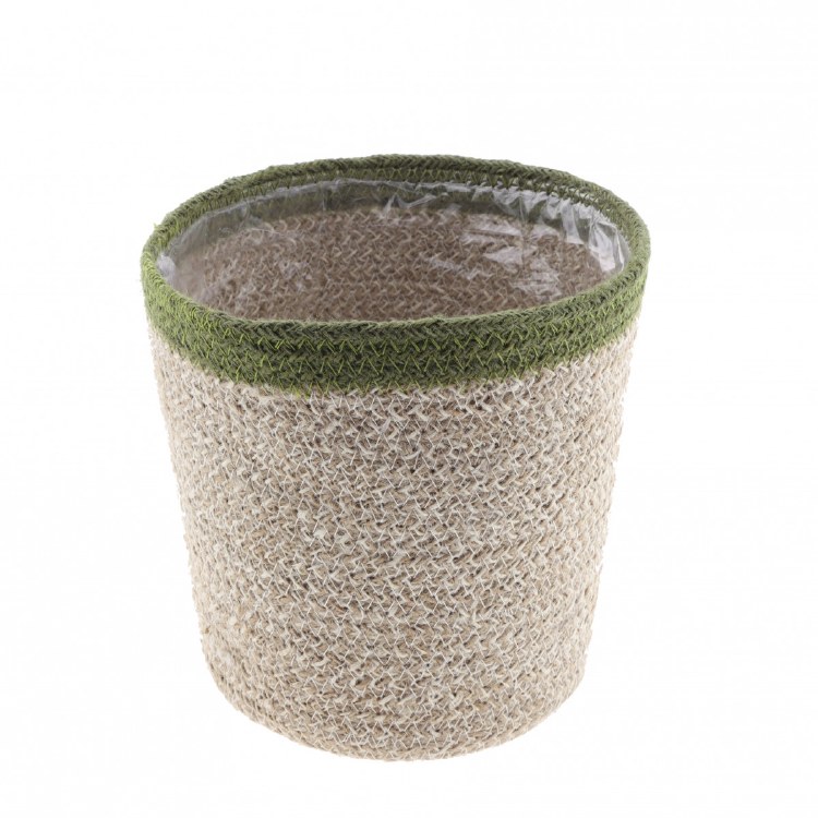 Jute Pot Streep Natural/Green (15x14cm)