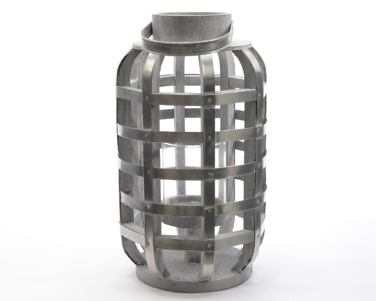 fir wood lantern w metal deco